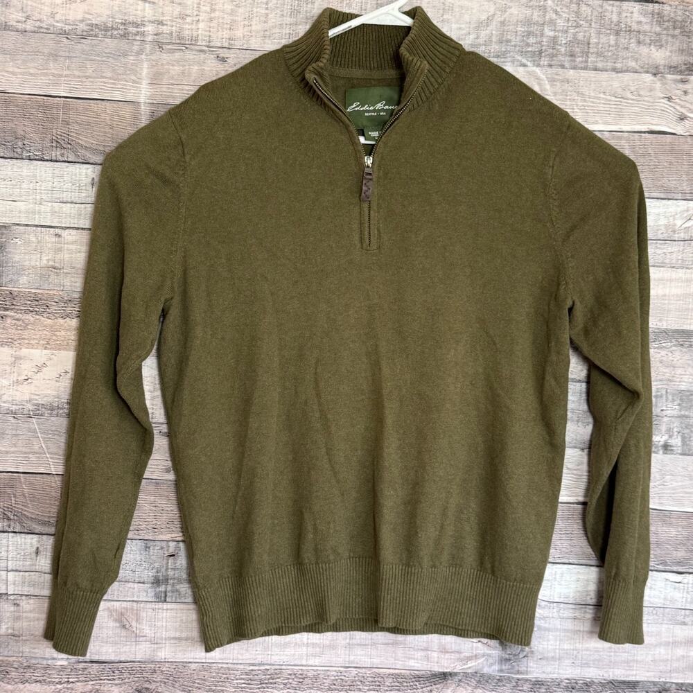 Eddie Bauer Cashmere Blend 1/4 Zip Sweater Mens Medium Green Outdoors Mock Neck